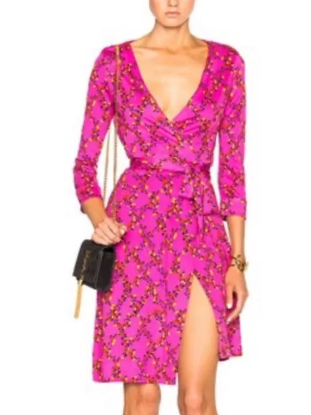 Diane Von Furstenberg Hot Pink Floral Wrap Dress